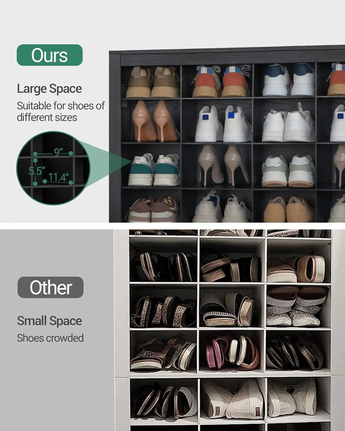 48 Pair 12 Tier Wooden Shoe Storage Cabinet Freestanding Vertical Organizer for Entryway Space Saving