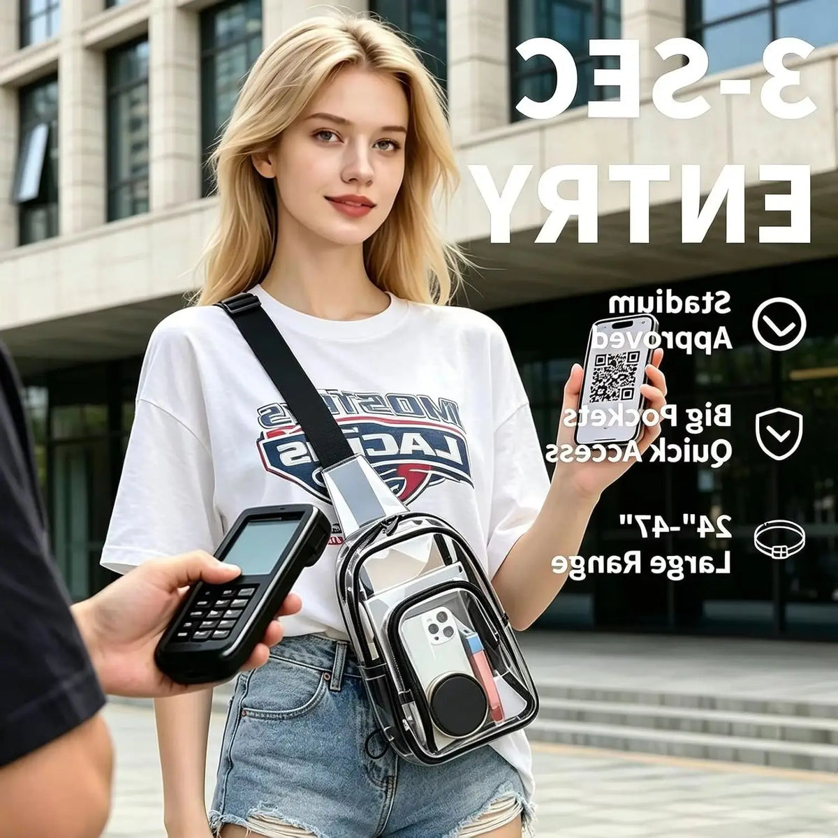 Clear PVC Stadium Sling Crossbody Bag Adjustable Shoulder Pack For Concerts