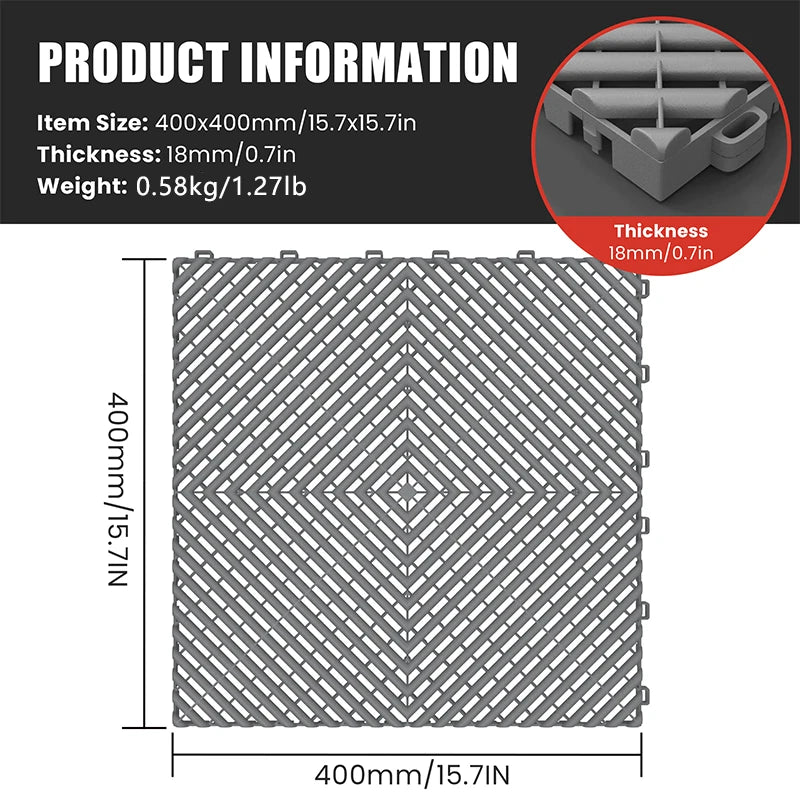 25PCS 1.8cm Thickness Garage Floor Mats Car Wash Room Floor Mat Multi Function Car Beauty Plastic Splicing Grille Tiles