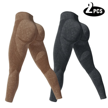 Women 2 Pack Tie Dye Hollow Out Side Leggings High Waist Butt Lifting Stretch Fitness Sports Pants