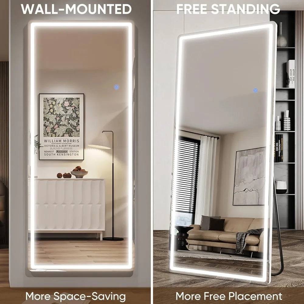 Antok LED Illuminated Full-Length Floor Mirror, 71 x 28 Freestanding Lighted Mirror for Hanging or Standing Use