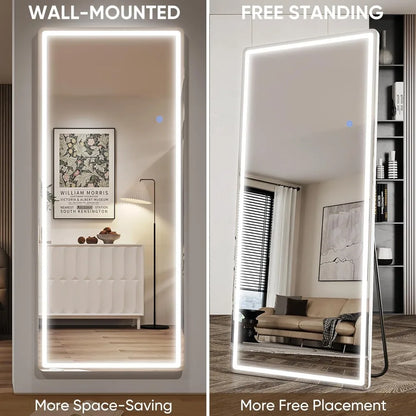 Antok LED Illuminated Full-Length Floor Mirror, 71 x 28 Freestanding Lighted Mirror for Hanging or Standing Use