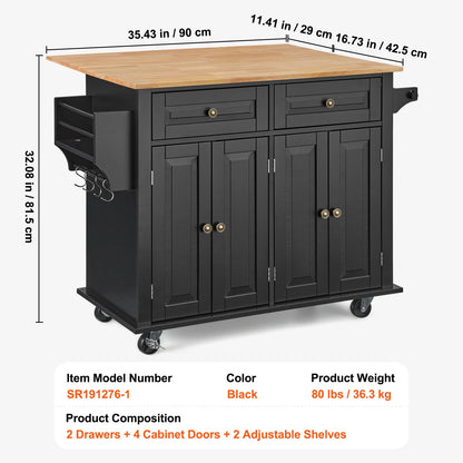 SucceBuy Wood Top Kitchen Island Cart With Storage Cabinet