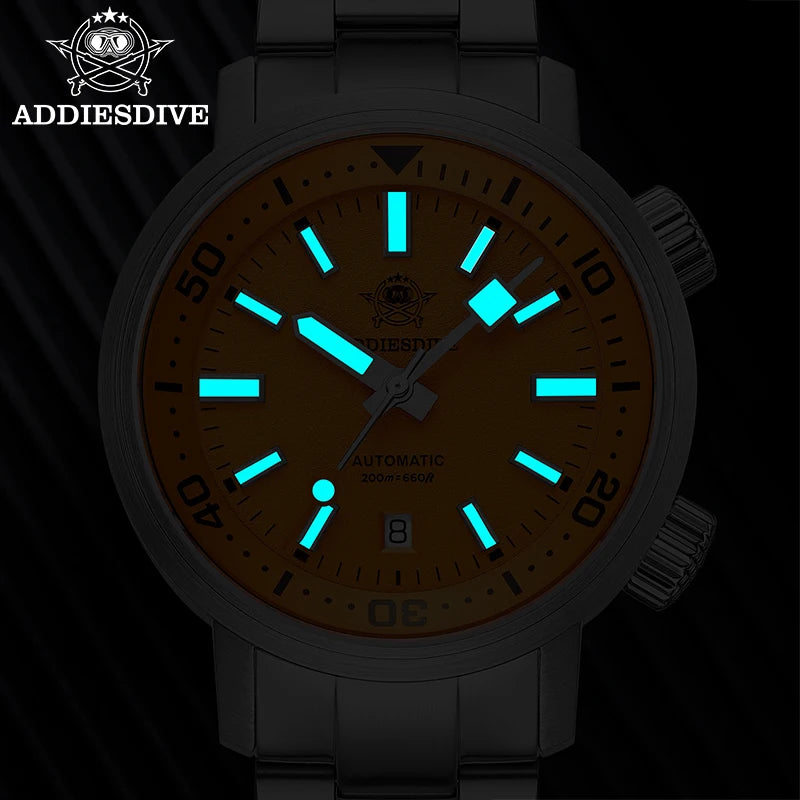 ADDIESDIVE 200M Auto Diving Watch Men Japanese 8215 Sapphire Stainless Steel Luminous Mechanical Diving Wristwatch BGW9 Dials Pr