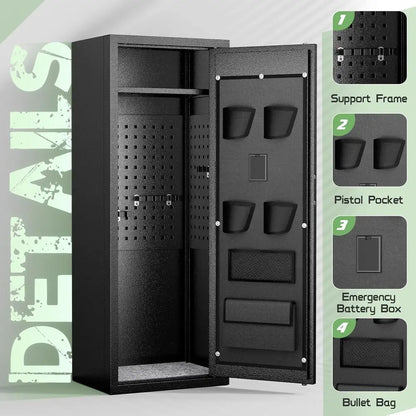 Digital Gun Safe Cabinet With Top Shelf And Pistol Pouches