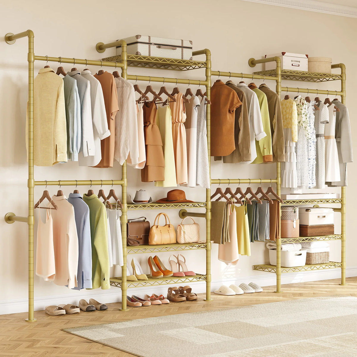 ONBRILL Industrial Pipe Wall Mounted Clothing Rack With Expandable Rods
