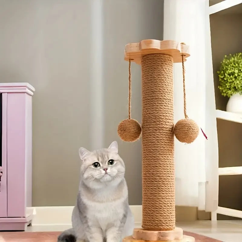 Cat Scratch Board With Rotating Platform And Non Shedding Wooden Fiber Chew Toy