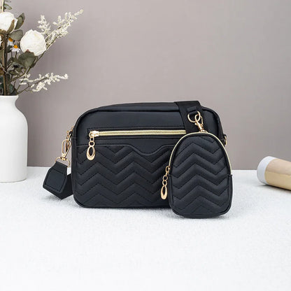 Ladies' Quilted Pattern Crossbody Bag, Casual Minimalist Single Shoulder Bag With Mini Hanging Money