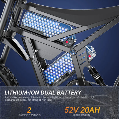 FVKING E6 adult electric bicycle 2000W peak motor, equipped with 2 52V35AH batteries, off-road electric motorcycle speed 60km/H
