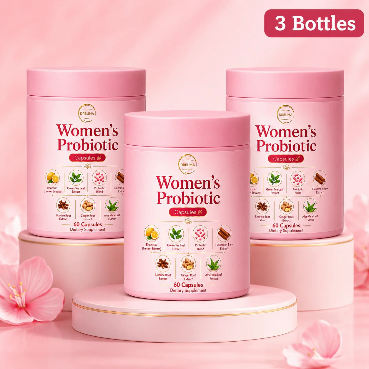 60-Capsule Women's Probiotic Capsules, Daily Nutritional Supplement Formula, Compound Probiotic Capsules for Intimate Care of Women, Formulated with Plant Extracts Combined with Complex Probiotics, Gentle Formula