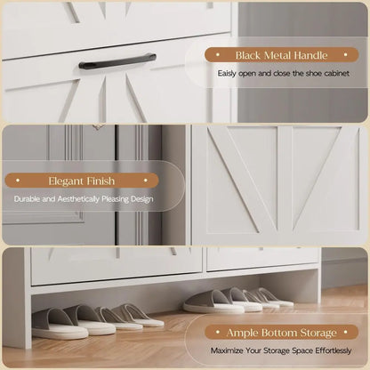 Shoe Storage Cabinet with 4 Flip Drawers, Freestanding Shoe Cabinet, Slim Shoe Organizer with Wood Legs for Entryway, White
