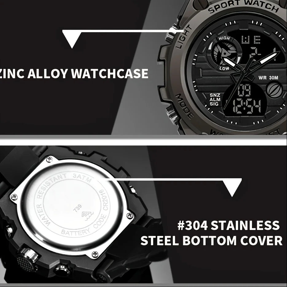 Men Outdoor Digital LED Stopwatch Wristwatch With Dual Display