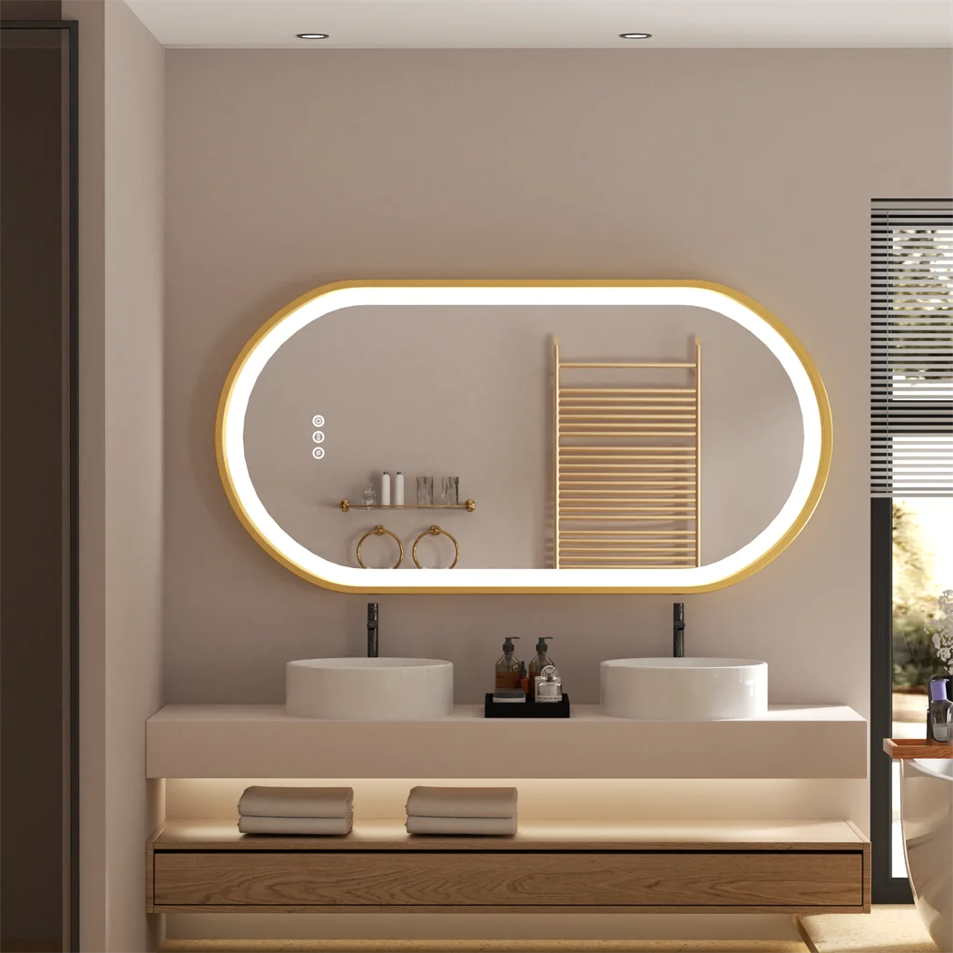 LUVODI Luxurious Oval LED Illuminated BathroomMirror AluminumFrame Defogging Demister Pad