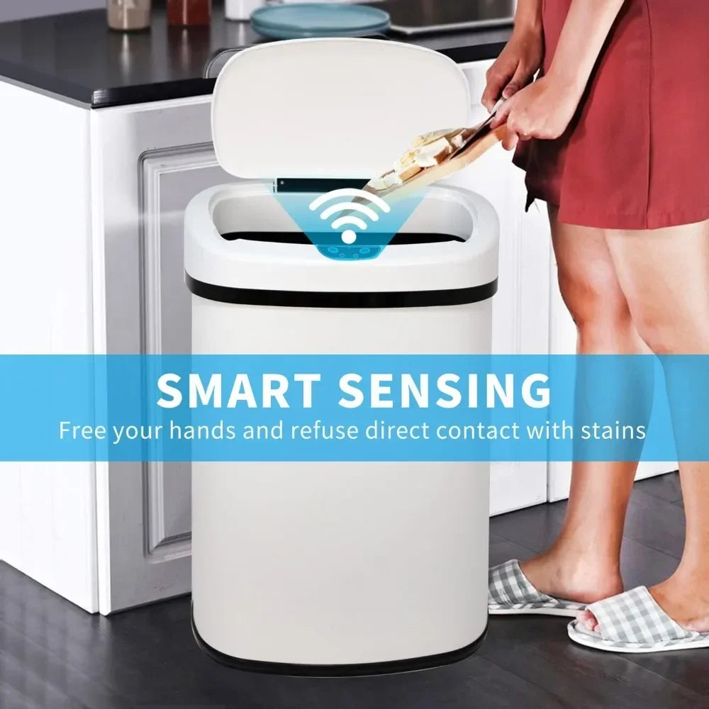 13-Gallon Kitchen Trash Can 50L Stainless Steel Garbage Can Automatic Touch Free Garbage Bin Motion Sensor Trash Can