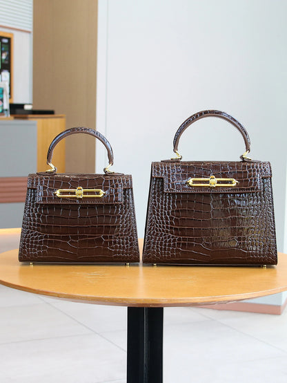 2026 high-end portable fashion handbag temperament bag crocodile pattern handbag OL commuter Joker work bag light luxury stereot
