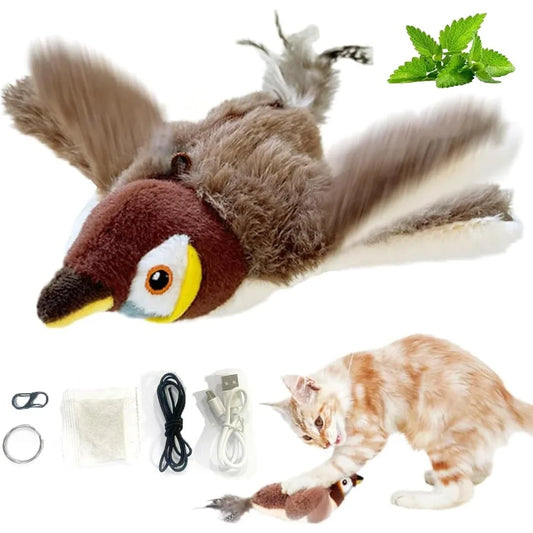 Interactive Chirping Bird Cat Toys with Flapping Wings 2025 New Flying Birds Cats Toy Flying Silation Electric Sparrow Shaking
