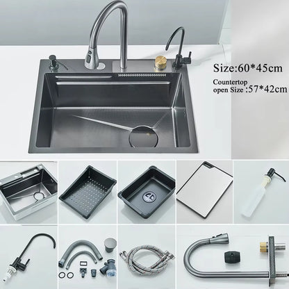 MYQualife 304 Stainless Waterfall Sink Faucet Set Digital