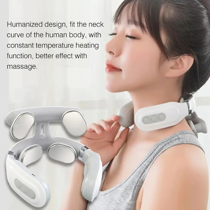 Four heads Adjustable USB Charging Neck Massager Heating Function Breathing Light For Neck Pain Relief And Relaxation