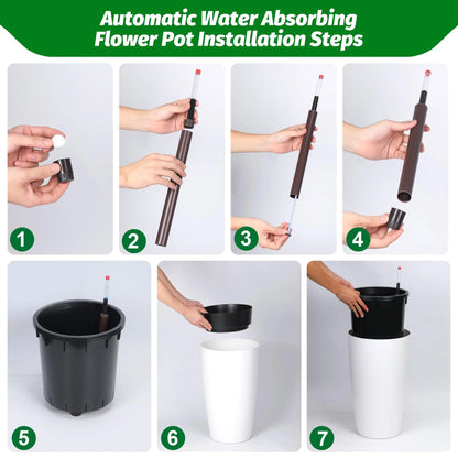 21.5 Inch Tall Self Watering Planters Set Of 2 With Water Level Indicator, Inner Buckets, Large Indoor Outdoor Pots For Patio Porch