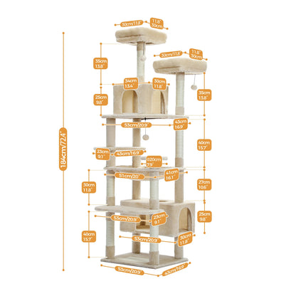 Multi-Level Cat Tree Tower with Scratching Posts&Board, Hammock, Cat Condo, Spacious Top Perch,Dangling Balls for Indoor Cats