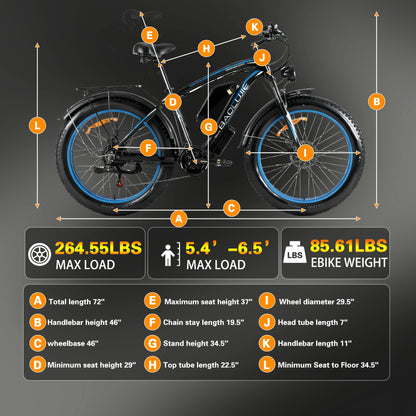 BAOLUJIE 2602 Ebike Peak 3000W Dual Motor Electric Bike 38MPH Electric Bicycle 26”*4” Fat Tire Mountain Bike for Adults off-road