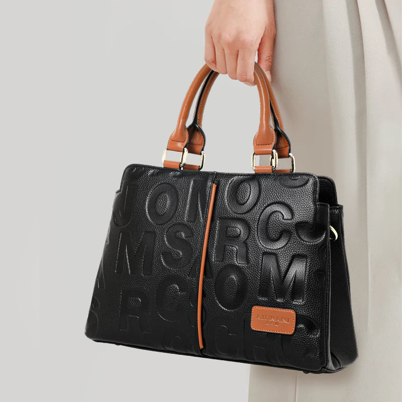 Genuine leather cowhide ladies handbag large capacity briefcase detachable shoulder strap one-shoulder crossbody underarm bag