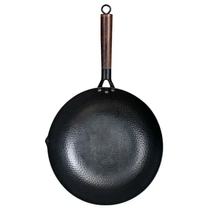 32cm Uncoated Pure Cast Iron Wok Chinese Traditional Cooking Pan Universal For Gas Stove And Induction Cooker