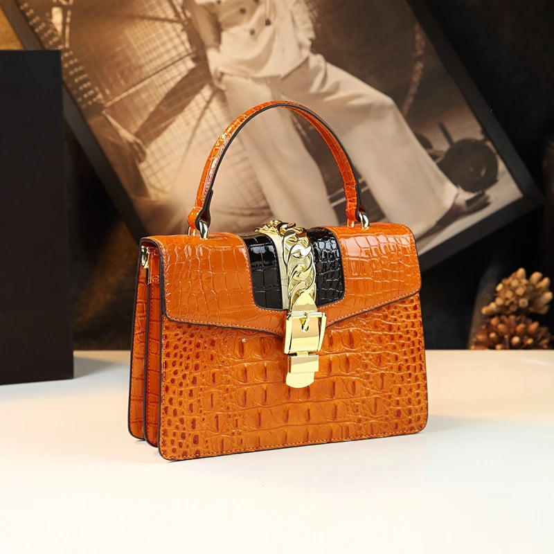 HYLHMC Women's Genuine Leather Crocodile Shoulder Crossbody Handbag