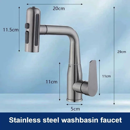 Stainless Steel Pull Out Rotatable Kitchen Tap Four Modes