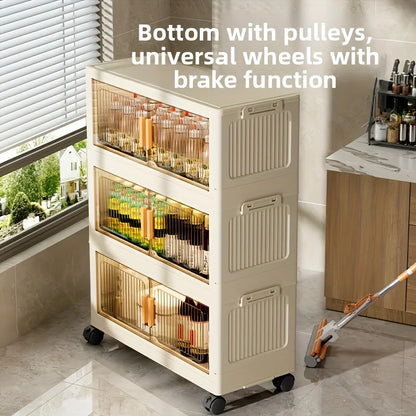 Foldable Plastic Storage Cabinet With Wheels Stackable Closet Organizer