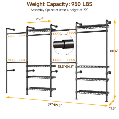ONBRILL Industrial Pipe Wall Mounted Clothing Rack With Expandable Rods
