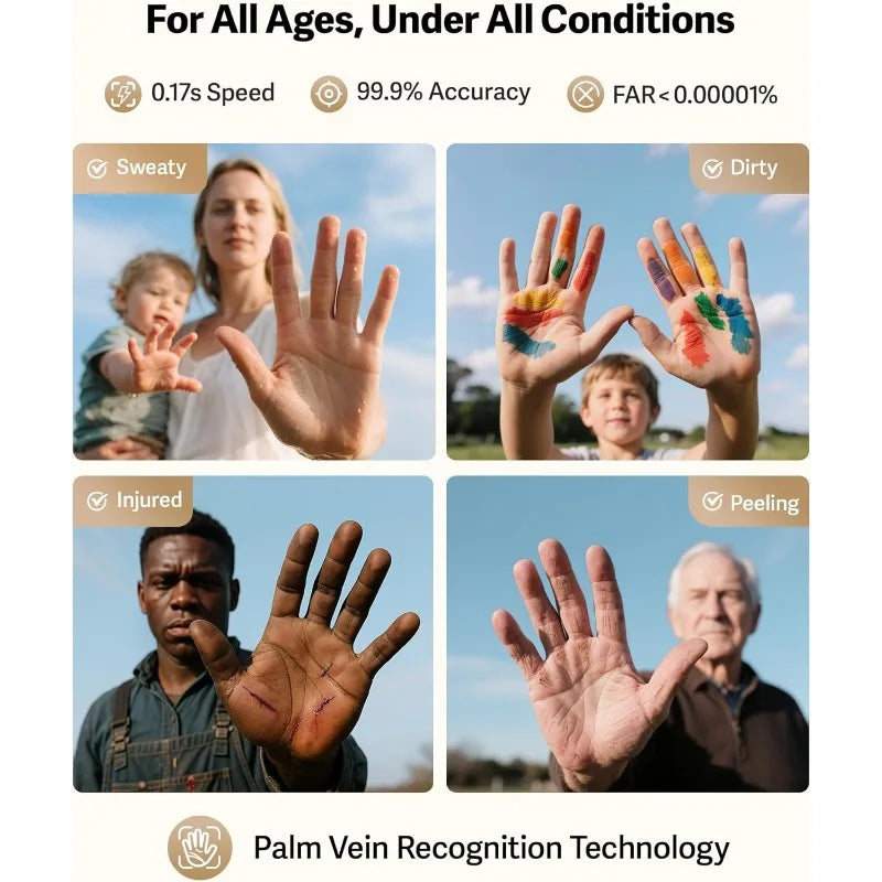 Palm Vein Video Smart Lock 2K Camera And Fingerprint AI Motion Detection IP65