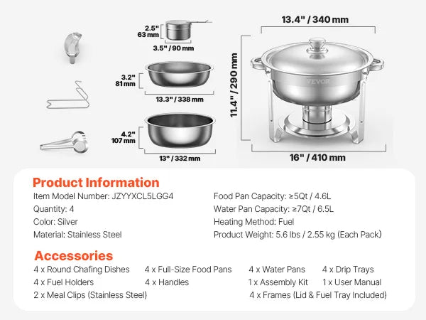 Succebuy 4 Pack Chafing Dish Buffet Set Stainless Chafer