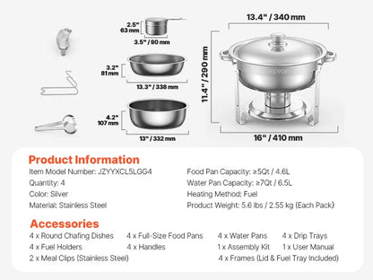Succebuy 4 Pack Chafing Dish Buffet Set Stainless Chafer