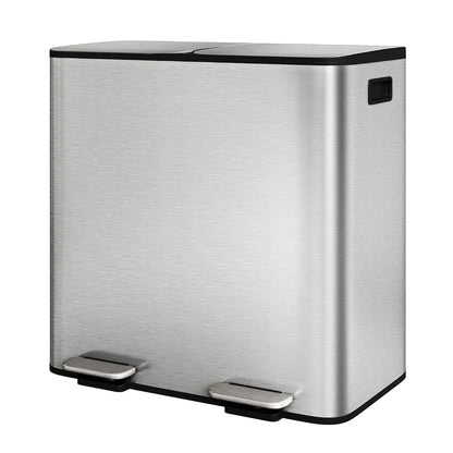 Stainless Steel Dual Trash Can Double Compartment Garbage and Recycling Bin Combo with Lid,Step-On Pedal,Removable Liner Buckets
