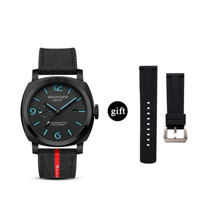 SEAKOSS Men GMT Automatic Mechanical Watches Super Luminous Calendar Original Seagull ST2557 Movement Nylon Rubber Wristwatches