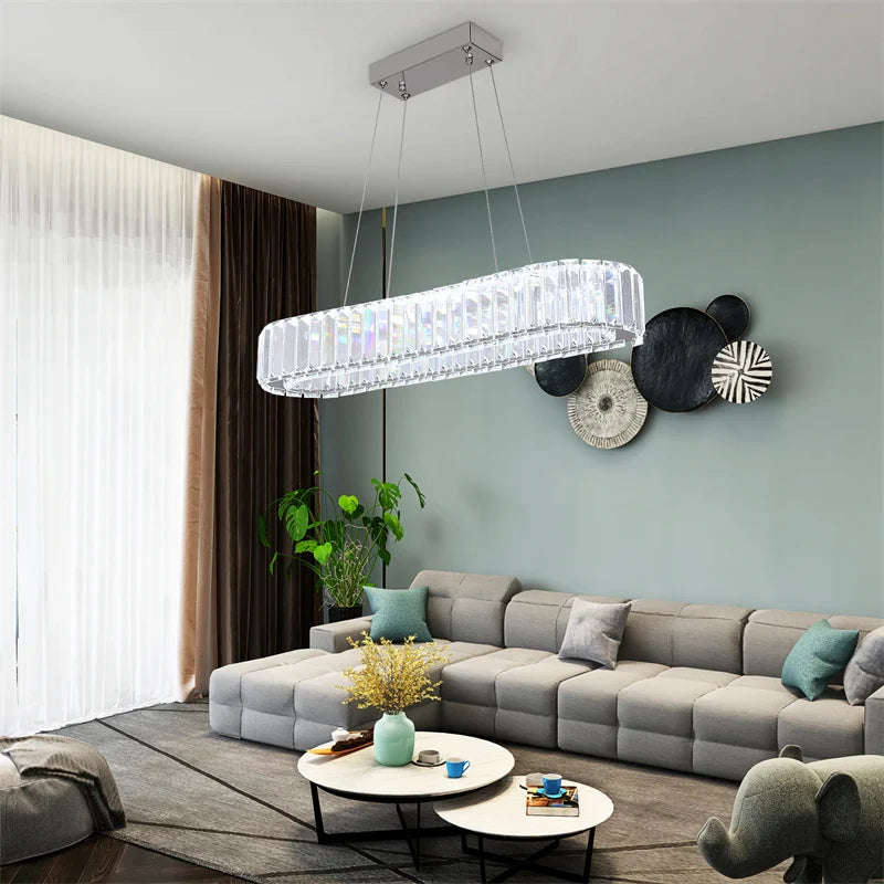 GreeLustr Crystal Oval Ring LED Pendant Chandelier for Dining Rooms