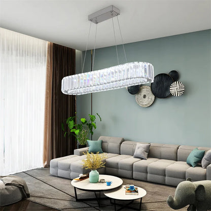 GreeLustr Crystal Oval Ring LED Pendant Chandelier for Dining Rooms