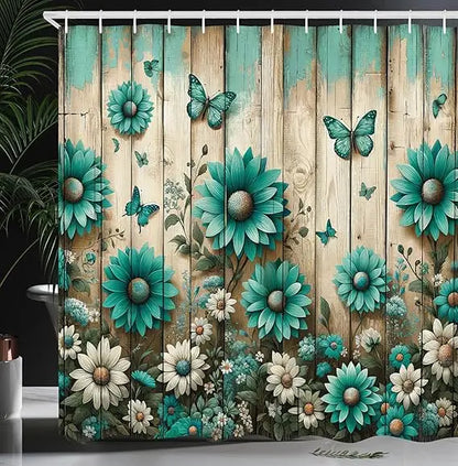 Color Country Style Shower Curtain With Daisy And Butterfly Pattern