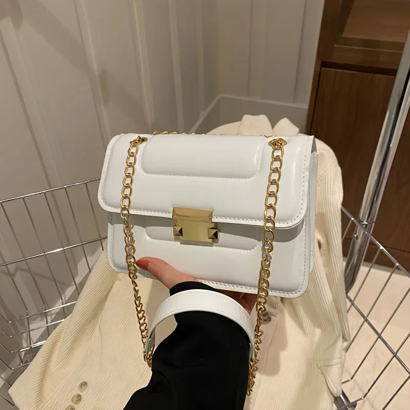 Bamboo Chain Crossbody Bag For Women Classic Mini Square Shoulder Elegant Purse Silk Lining