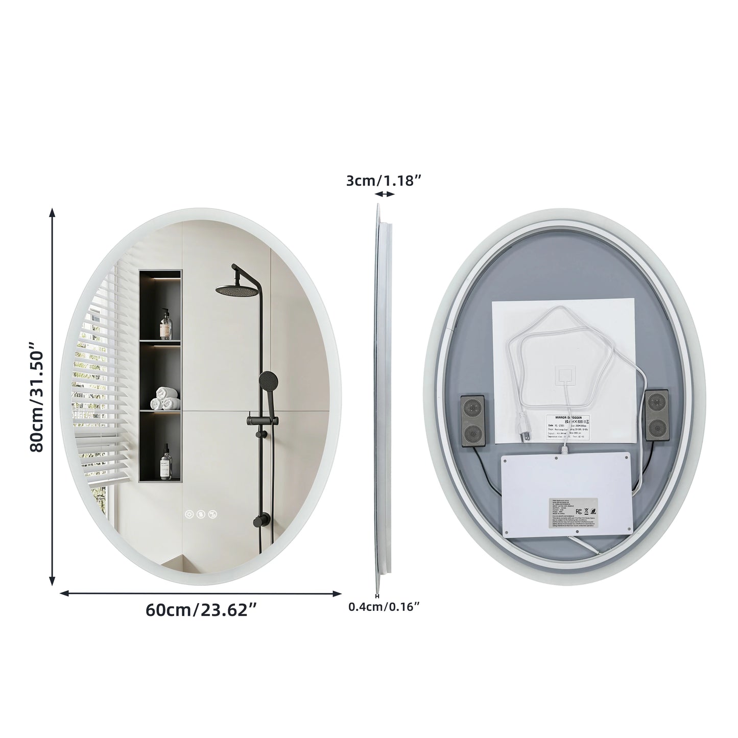 LED Oval Vanity Mirror With Bluetooth Speakers Anti Fog Dimmable