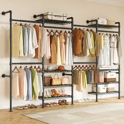 ONBRILL Industrial Pipe Wall Mounted Clothing Rack With Expandable Rods