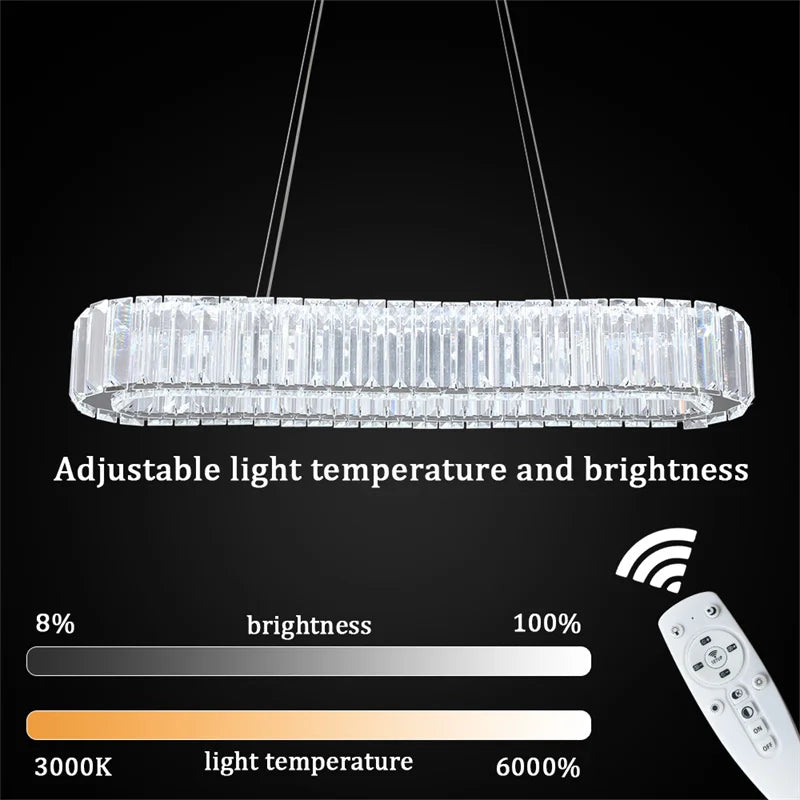 GreeLustr Crystal Oval Ring LED Pendant Chandelier for Dining Rooms