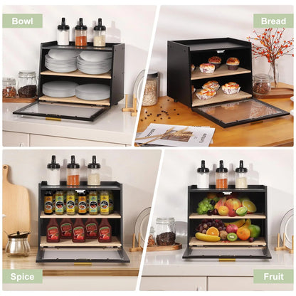 GAOMON Double Layer Large Bread Box, Bamboo Bread Box for Kitchen Counter, Bread Containerr, Bamboo Bread Storage Container