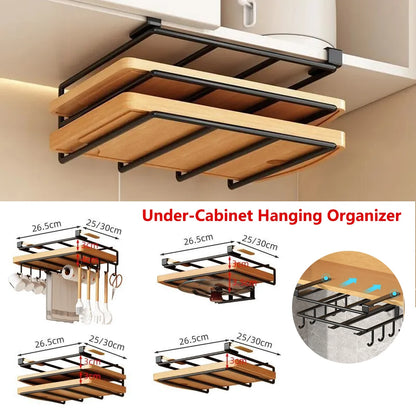 Kitchen Hanging Organizer Rack With Hooks Under Cabinet Storage Shelf