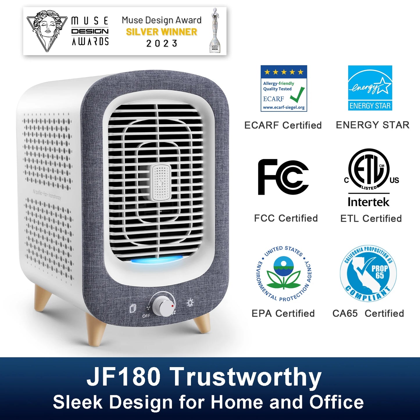 Jafanda Air Purifier for Home Bedroom 780sq ft, HEPA &Activated Carbon, Air Cleaner with Fragrance Sponge & Nightlight for Smoke