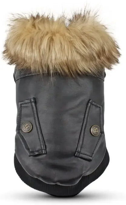 High Concerned Waterproof PU Leather Dog Winter Coat Jacket With Soft Fleece Lining And Windproof Design
