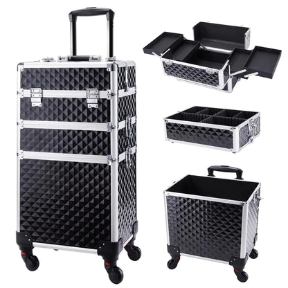 Maxulene Rolling Makeup Case 3 In 1 On Wheels Salon Trolley