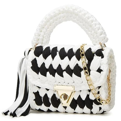 Chunky Yarn Knit Crochet Tote Purse Crossbody Bags for Women - Handwoven Evening Clutch Flap Shoulder Bag