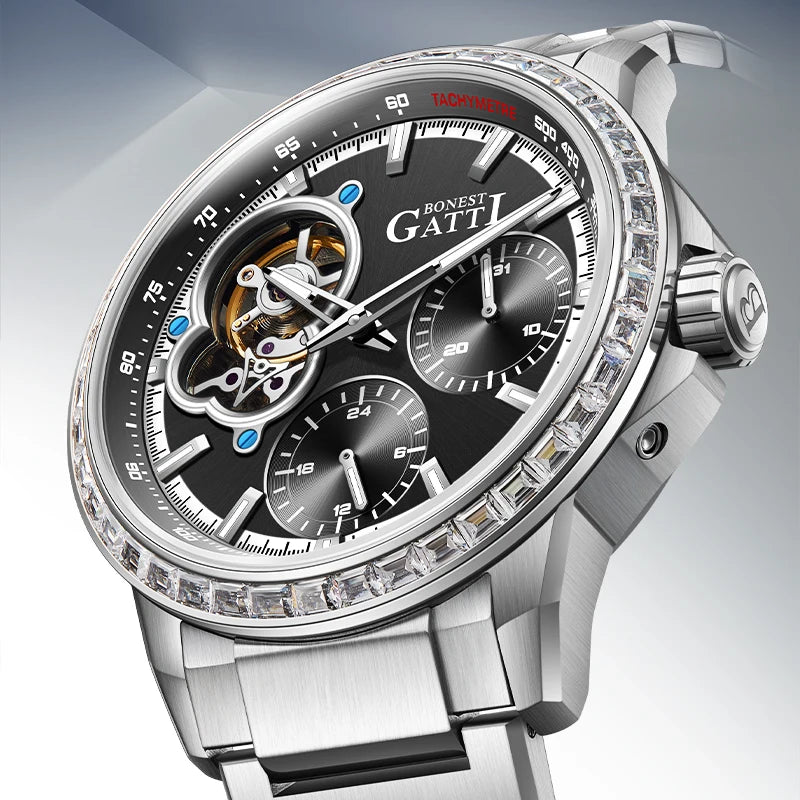 Bonest Gattic Automatic Skeleton Watch Stainless Steel Strap